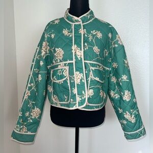 7 For All Mankind Floral Utility Jacket - Teal and Cream
